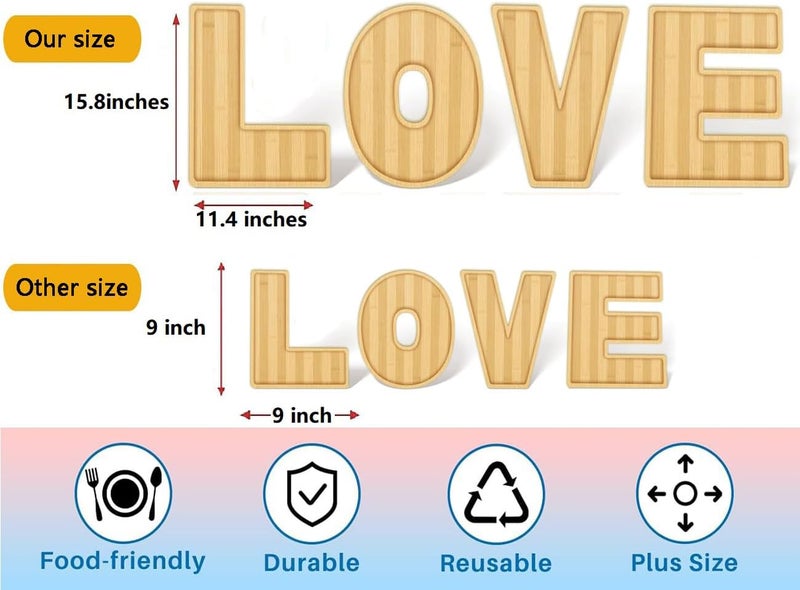 WENFOME 15.5'' Love Serving Trays, 4 Pack Larger Bamboo Solid Serving Platter, Charcuterie Serving Boards Snack Food Cake Cookies Platter for Anniversary Wedding Baby Shower Birthday Party Decoration - Image 2